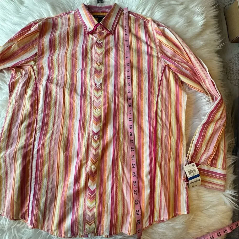 INC Unisex Striped Long Sleeve Button-Down‎ Shirt XL